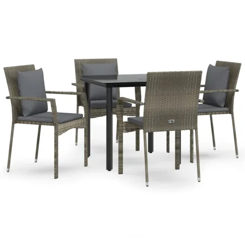 Vrtna garnitura - 5-dijelni vrtni blagovaonski set crno-sivi od poliratana - Siva Dužina stola 80 cm 4 Cijena