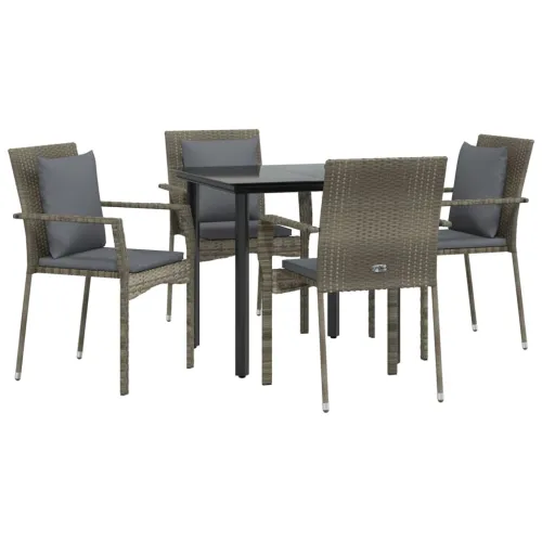 Vrtna garnitura - 5-dijelni vrtni blagovaonski set crno-sivi od poliratana - Siva Dužina stola 80 cm 4 Cijena