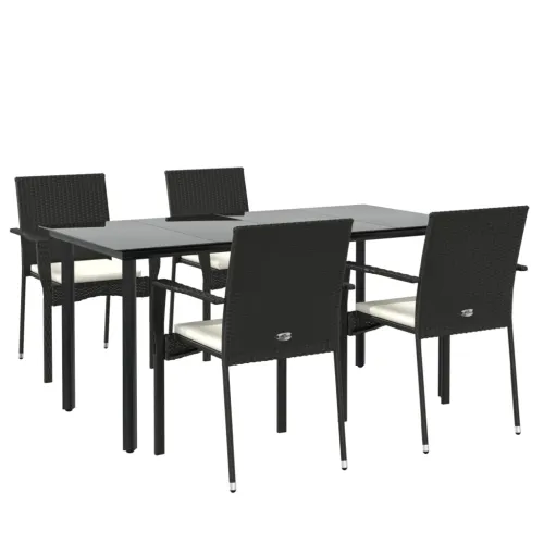 Vrtna garnitura - 5-dijelni vrtni blagovaonski set s jastucima od poliratana crni - Crna Dužina stola 160 cm 4 Cijena