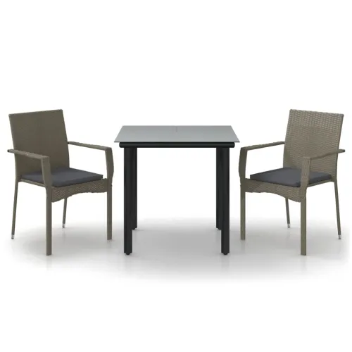 Vrtna garnitura - 3-dijelni vrtni blagovaonski set crno-sivi od poliratana - Siva Dužina stola 80 cm 2 Cijena