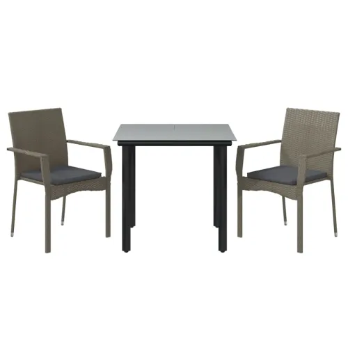 Vrtna garnitura - 3-dijelni vrtni blagovaonski set crno-sivi od poliratana - Siva Dužina stola 80 cm 2 Cijena