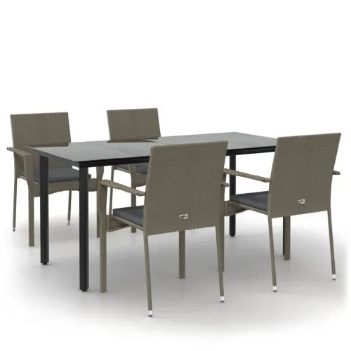 Vrtna garnitura - 5-dijelni vrtni blagovaonski set crno-sivi od poliratana - Siva Dužina stola 160 cm 4 Cijena