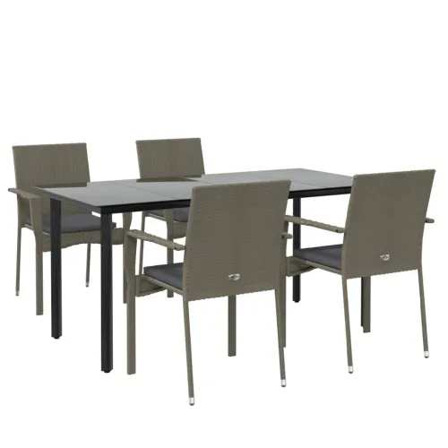 Vrtna garnitura - 5-dijelni vrtni blagovaonski set crno-sivi od poliratana - Siva Dužina stola 160 cm 4 Cijena