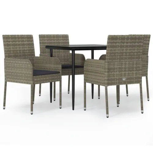 Vrtna garnitura - 5-dijelni vrtni blagovaonski set crno-sivi od poliratana - Siva Dužina stola 80 cm 4 Cijena