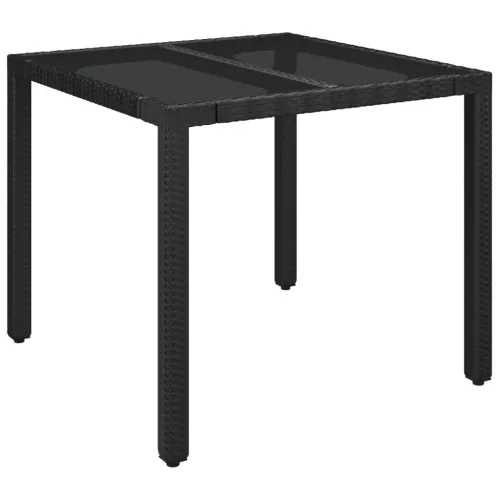 Vrtna garnitura - 5-dijelni vrtni blagovaonski set s jastucima od poliratana crni - Dužina stola 90 cm 2x stolica + 2x fotelja + Cijena