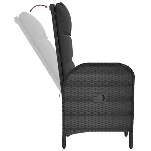 Vrtna garnitura - 5-dijelni vrtni blagovaonski set s jastucima od poliratana crni - Dužina stola 90 cm 2x stolica + 2x fotelja + Cijena