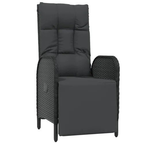 Vrtna garnitura - 5-dijelni vrtni blagovaonski set s jastucima od poliratana crni - Dužina stola 90 cm 2x stolica + 2x fotelja + Cijena