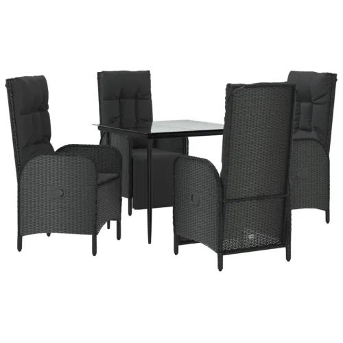 Vrtna garnitura - 5-dijelni vrtni blagovaonski set s jastucima od poliratana crni - Crna Dužina stola 80 cm 2x stolica + 2x fote Cijena