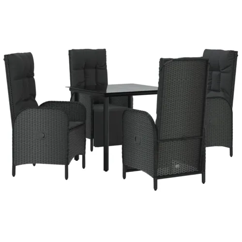 Vrtna garnitura - 5-dijelni vrtni blagovaonski set s jastucima od poliratana crni - Crna Dužina stola 80 cm 2x stolica + 2x fote Cijena