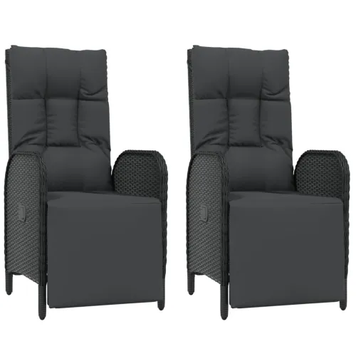 Vrtna garnitura - 5-dijelni vrtni blagovaonski set s jastucima od poliratana crni - Crna Dužina stola 80 cm 2x stolica + 2x fote Cijena