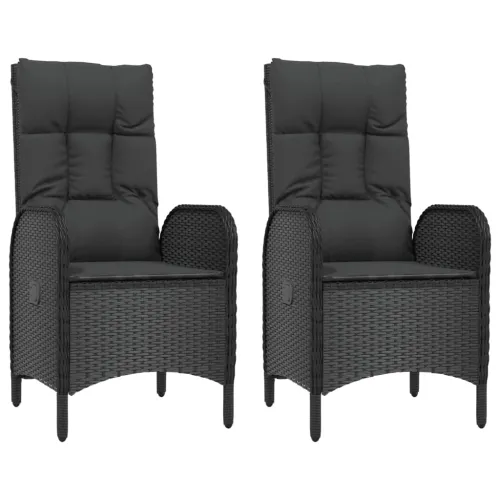 Vrtna garnitura - 5-dijelni vrtni blagovaonski set s jastucima od poliratana crni - Crna Dužina stola 80 cm 2x stolica + 2x fote Cijena