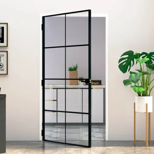 Sobna vrata crna 102 x 201,5 cm kaljeno staklo i aluminij tanka - Crna i prozirna 102 x 201.5 cm 1 Mreže 4 x 2 Cijena