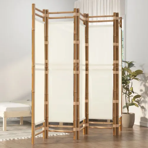 Paravan - Sklopiva sobna pregrada s 5 panela 200 cm od bambusa i platna - Krem bijela 200 x 180 cm 1 Krem bijela Cijena