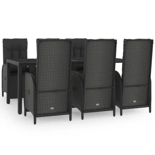 Vrtna garnitura - 7-dijelni vrtni blagovaonski set s jastucima crni od poliratana - Dužina stola 190 cm 6 x fotelja + stol Cijena