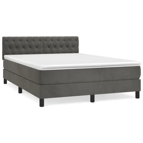 Boxspring - Krevet s oprugama i madracem tamnosivi 140x200 cm baršunasti - Tamno siva 140 x 200 cm Dizajn s gumbima Cijena