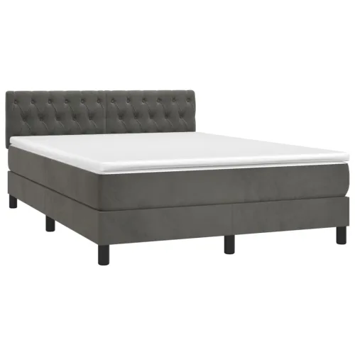 Boxspring - Krevet s oprugama i madracem tamnosivi 140x200 cm baršunasti - Tamno siva 140 x 200 cm Dizajn s gumbima Cijena