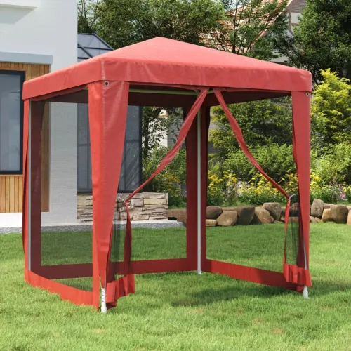 Šator za svadbe - šator za zabave s 4 mrežasta bočna zida crveni 2 x 2 m HDPE - Crvena 2 x 2 m s 4 bočna zida Cijena