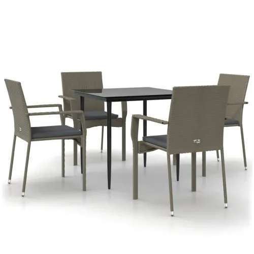 Vrtna garnitura - 5-dijelni vrtni blagovaonski set crno-sivi od poliratana - Siva Dužina stola 80 cm 4 Cijena