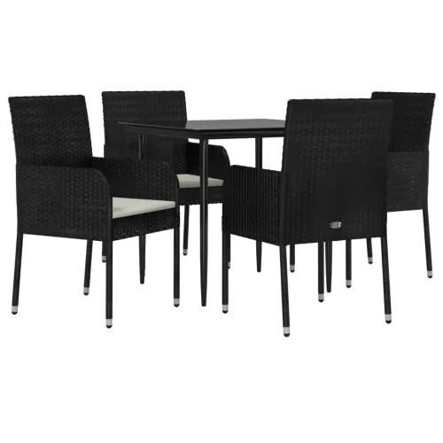 Vrtna garnitura - 5-dijelni vrtni blagovaonski set s jastucima od poliratana crni - Crna Dužina stola 80 cm 4 Cijena