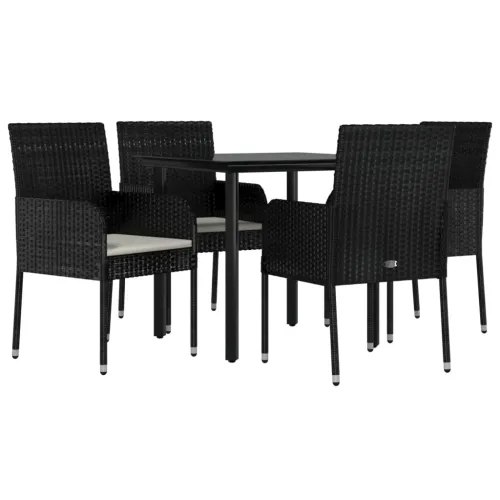 Vrtna garnitura - 5-dijelni vrtni blagovaonski set s jastucima od poliratana crni - Crna Dužina stola 80 cm 4 Cijena