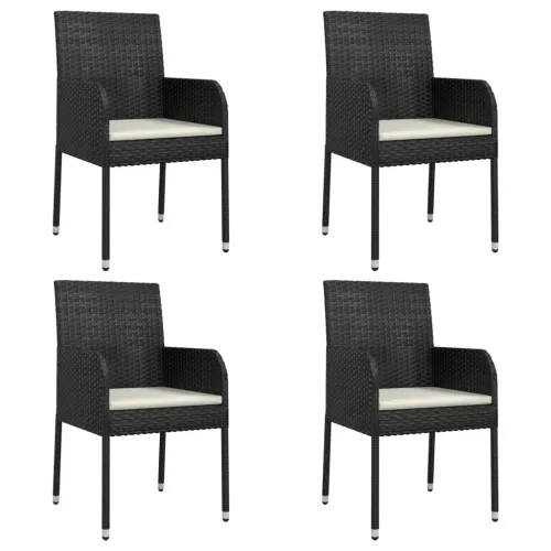 Vrtna garnitura - 5-dijelni vrtni blagovaonski set s jastucima od poliratana crni - Crna Dužina stola 80 cm 4 Cijena