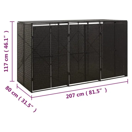 Spremište za 3 kante za smeće crno 207 x 80 x 117 cm poliratan - Crna 3 kante 1 3 Cijena