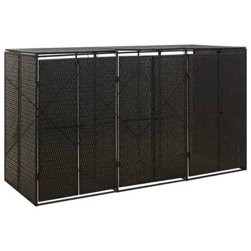 Spremište za 3 kante za smeće crno 207 x 80 x 117 cm poliratan - Crna 3 kante 1 3 Cijena