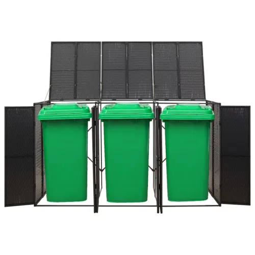 Spremište za 3 kante za smeće crno 207 x 80 x 117 cm poliratan - Crna 3 kante 1 3 Cijena