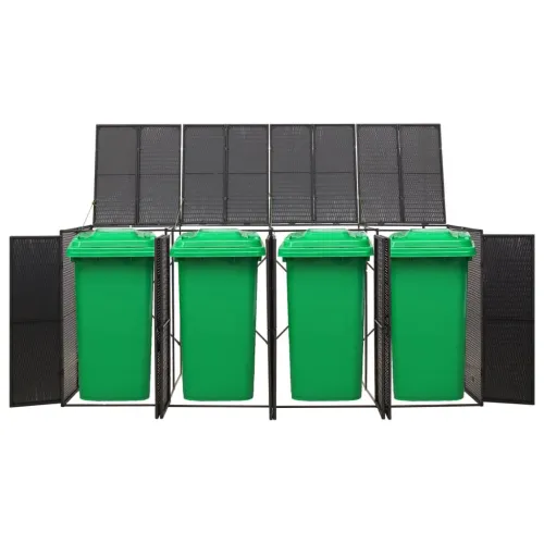 Spremište za 4 kante za smeće crno 274 x 80 x 117 cm poliratan - Crna 4 kante 1 4 Cijena