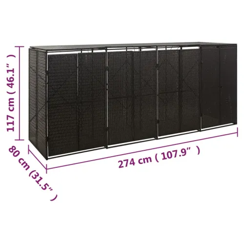 Spremište za 4 kante za smeće crno 274 x 80 x 117 cm poliratan - Crna 4 Cijena