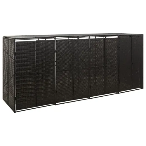 Spremište za 4 kante za smeće crno 274 x 80 x 117 cm poliratan - Crna 4 kante 1 4 Cijena