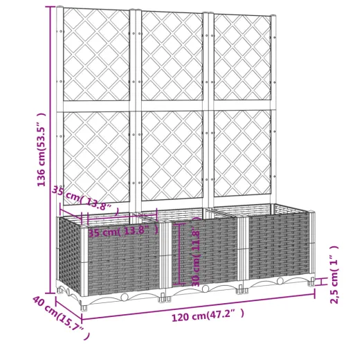 Vrtna sadilica s rešetkom bijela 120 x 40 x 136 cm PP - Bijela 120 x 40 x 136 cm bez kotača Cijena