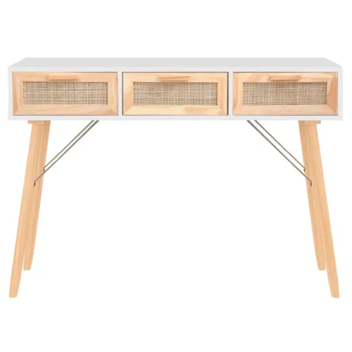 Konzolni stol bijeli 105 x 30 x 75 cm borovina i prirodni ratan - Bijela 1 Bijela Cijena