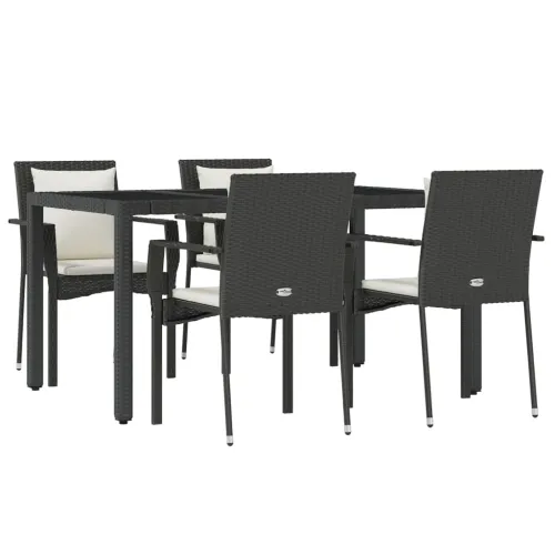Vrtna garnitura - 5-dijelni vrtni blagovaonski set s jastucima od poliratana crni - Crna Dužina stola 150 cm 4 Cijena