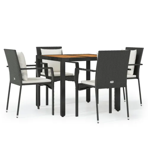 Vrtna garnitura - 5-dijelni vrtni blagovaonski set s jastucima od poliratana crni - Crna Dužina stola 90 cm 4 Cijena