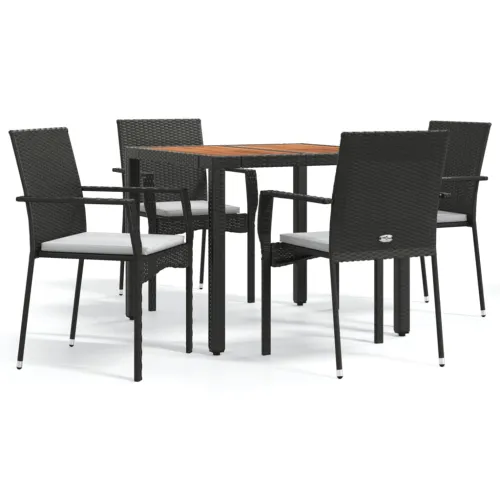 Vrtna garnitura - 5-dijelni vrtni blagovaonski set s jastucima od poliratana crni - Crna Dužina stola 90 cm 4 Cijena