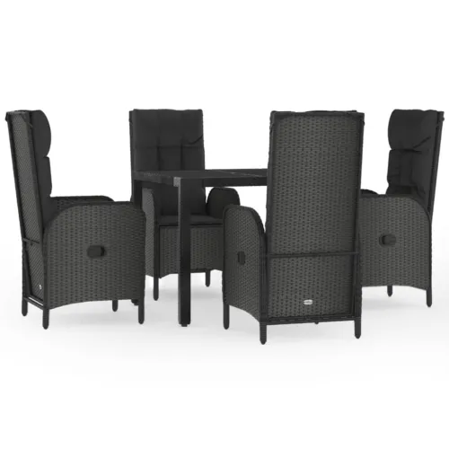 Vrtna garnitura - 5-dijelni vrtni blagovaonski set s jastucima od poliratana crni - Dužina stola 90 cm 4 x stolica + stol Cijena