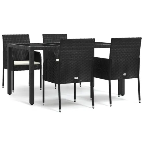 Vrtna garnitura - 5-dijelni vrtni blagovaonski set s jastucima od poliratana crni - Crna Dužina stola 150 cm 4 Cijena
