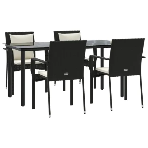 Vrtna garnitura - 5-dijelni vrtni blagovaonski set s jastucima od poliratana crni - Crna Dužina stola 160 cm 4 Cijena