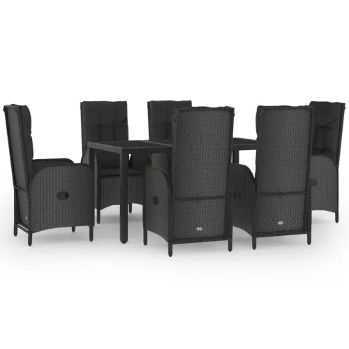 Vrtna garnitura - 7-dijelni vrtni blagovaonski set crno-sivi od poliratana - Dužina stola 150 cm 6 x stolica + stol Cijena