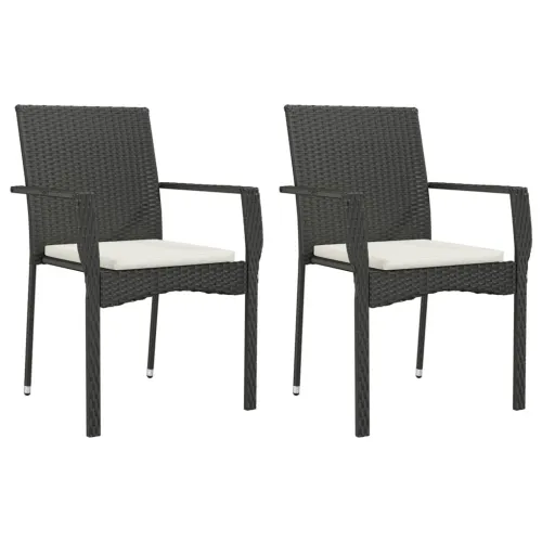 Vrtna garnitura - 3-dijelni vrtni blagovaonski set s jastucima od poliratana crni - Crna Dužina stola 80 cm 2 Cijena