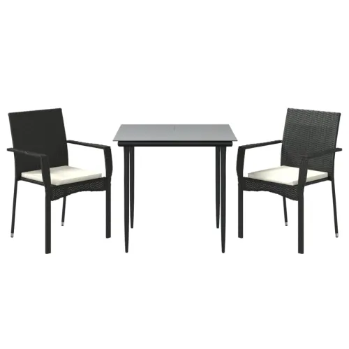 Vrtna garnitura - 3-dijelni vrtni blagovaonski set s jastucima od poliratana crni - Crna Dužina stola 80 cm 2 Cijena