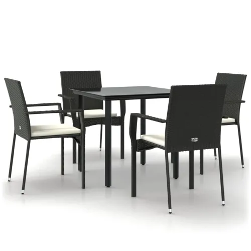 Vrtna garnitura - 5-dijelni vrtni blagovaonski set s jastucima od poliratana crni - Crna Dužina stola 80 cm 4 Cijena