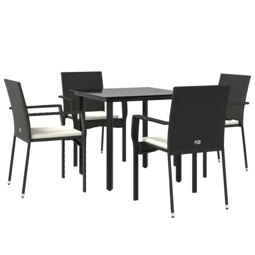Vrtna garnitura - 5-dijelni vrtni blagovaonski set s jastucima od poliratana crni - Crna Dužina stola 80 cm 4 Cijena