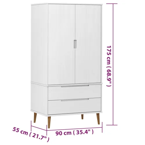 Ormar MOLDE bijeli 90 x 55 x 175 cm od masivne borovine - Bijela 1 1 Cijena