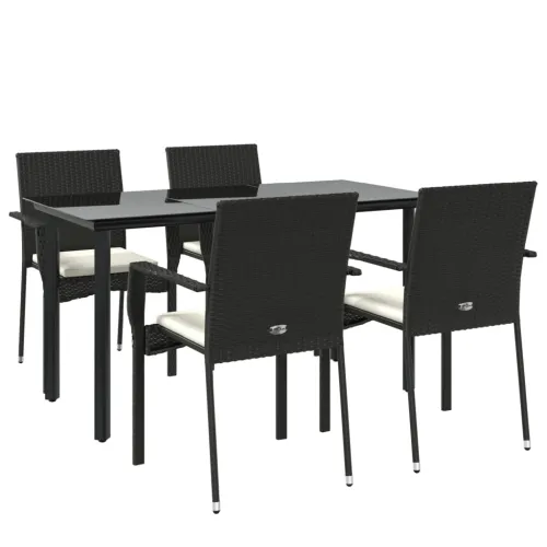Vrtna garnitura - 5-dijelni vrtni blagovaonski set s jastucima od poliratana crni - Crna Dužina stola 140 cm 4 Cijena