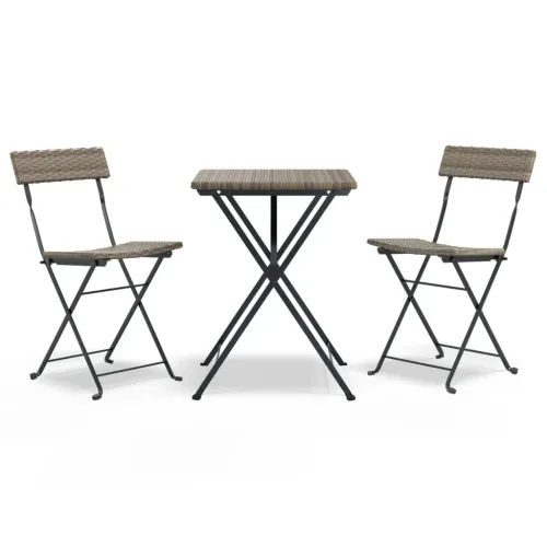3-dijelni sklopivi bistro set od poliratana sivi - Siva 3 Cijena