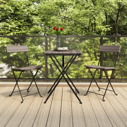 3-dijelni sklopivi bistro set od poliratana sivi - Siva 3 Cijena