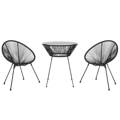 3-dijelni vanjski blagovaonski set od PVC ratana crni - 2 Cijena