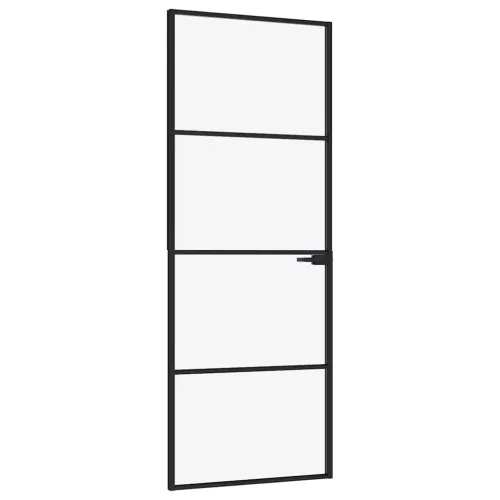 Sobna vrata crna 76 x 201,5 cm kaljeno staklo i aluminij tanka - Crna i prozirna 76 x 201.5 cm 1 3 vodoravne šipke Cijena